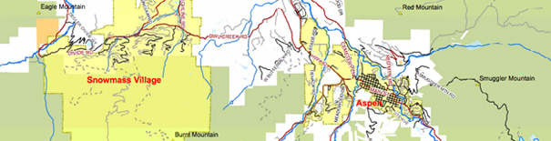 City of Aspen and Pitkin County – Roads and Mountain Peaks Map